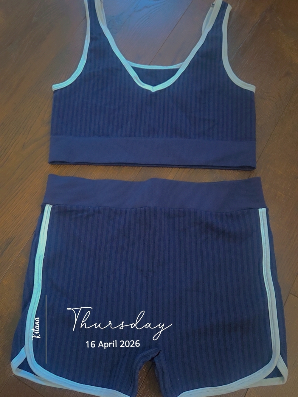 No Boundaries Navy and Light Blue Trim Athletic Crop Top & Shorts Set